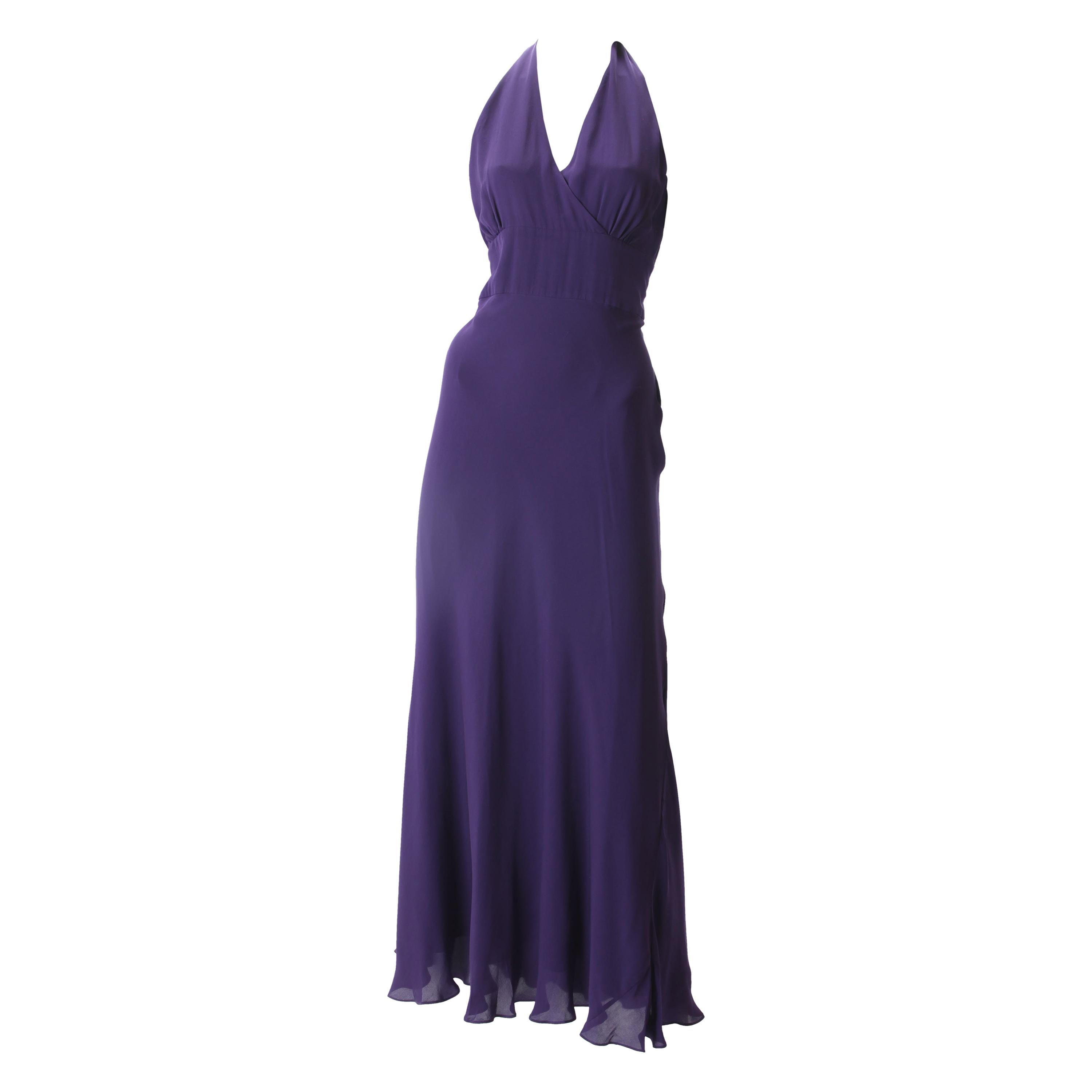Halston Purple Chiffon Halter Dress, c ...